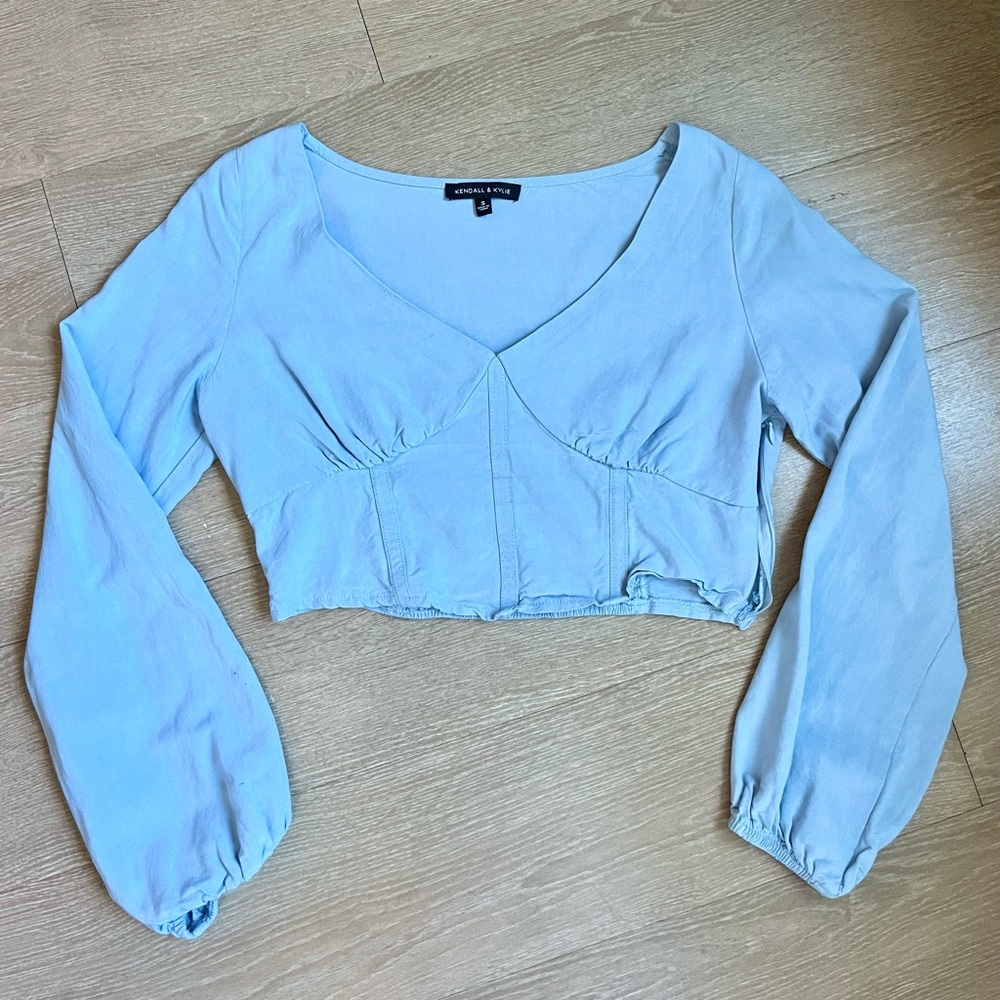 “Kendal & Kylie” long-sleeve corset woven top